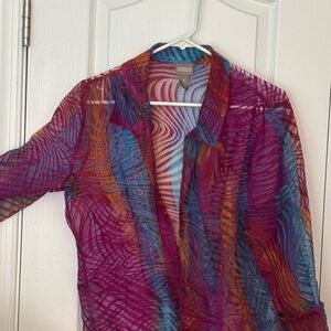 Chico's Pink and Purple Graphic Button Down Shirt